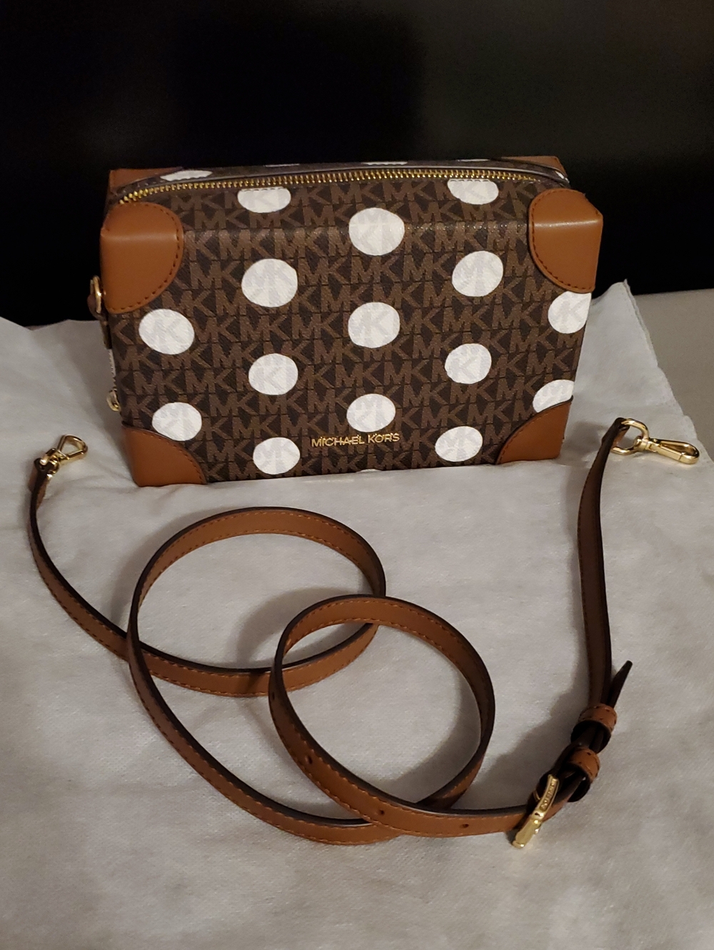 Michael Kors Brown Logo Crossbody with White Polka Dots
